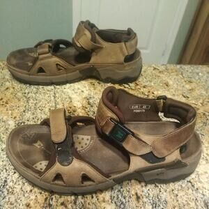 Mephisto Shark Brown Leather Anatomical Shock Absorbing Sandals Sz 43/ 9.5